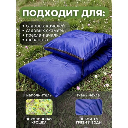 Матрас для садовой мебели и качелей 180х60х14 см, съёмный чехол, синий. Матрас для садовой мебели и качелей 180х60х14 см, съёмный чехол, синий.